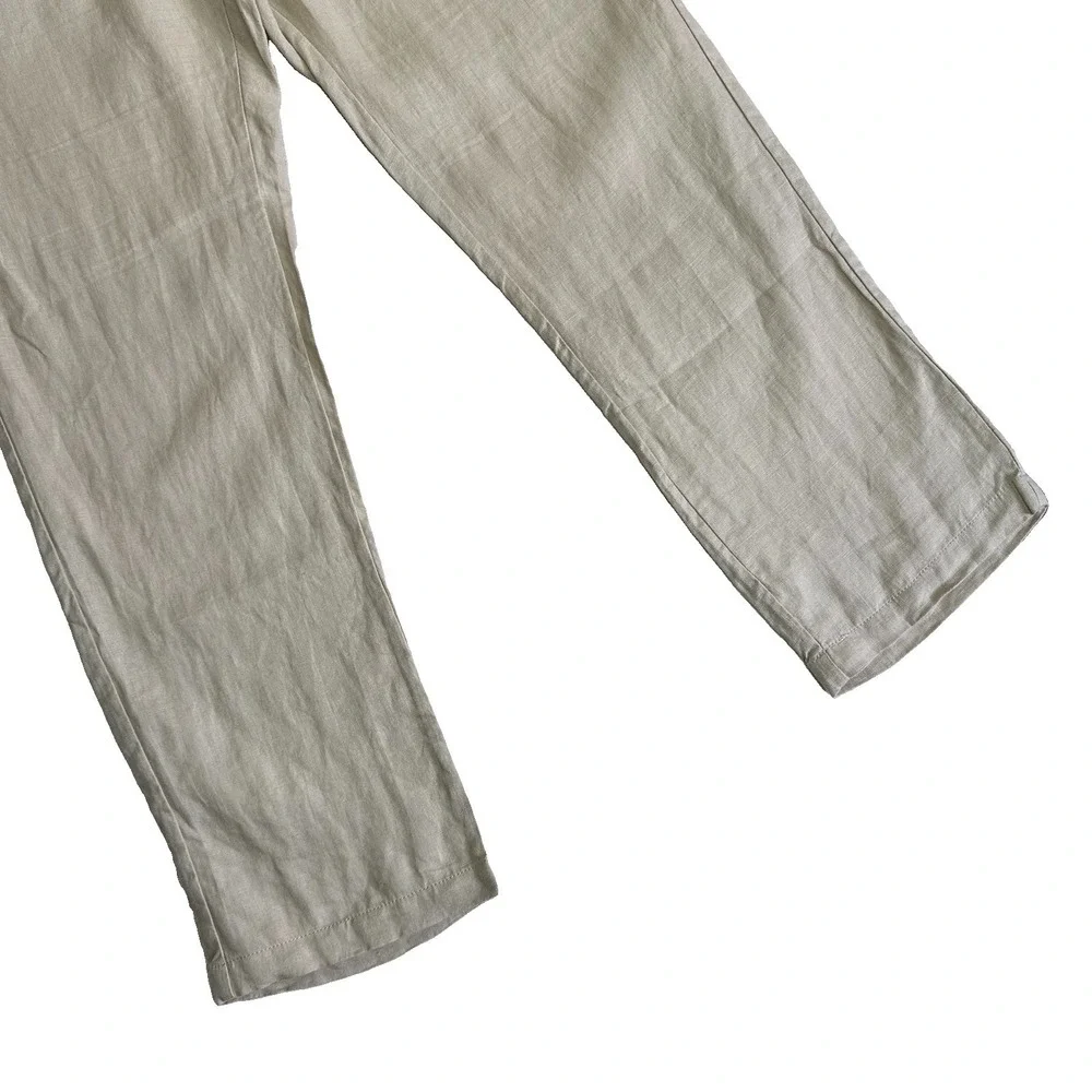Quince 100% European Linen Pants Beige Elastic Waist Drawstring Medium CMA01
